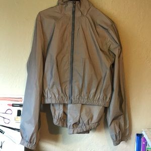 A gray holographic jumpsuit